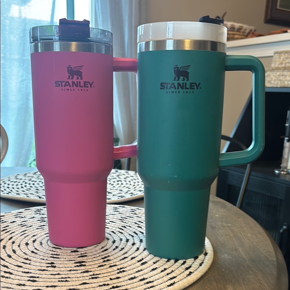 Stanley Pink and Green Travel Mugs